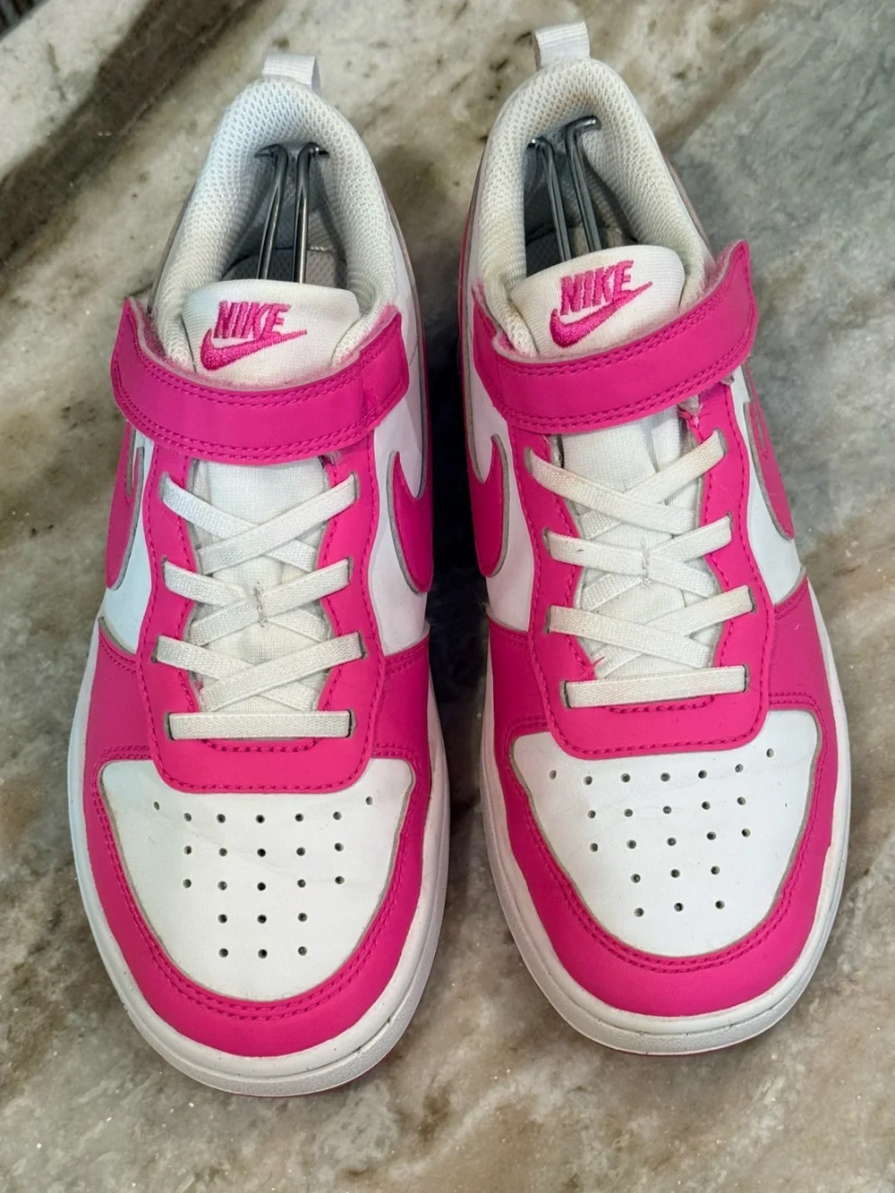 Girls NIKE Court Borough Low Pink & White Casual Sneakers- Size 2